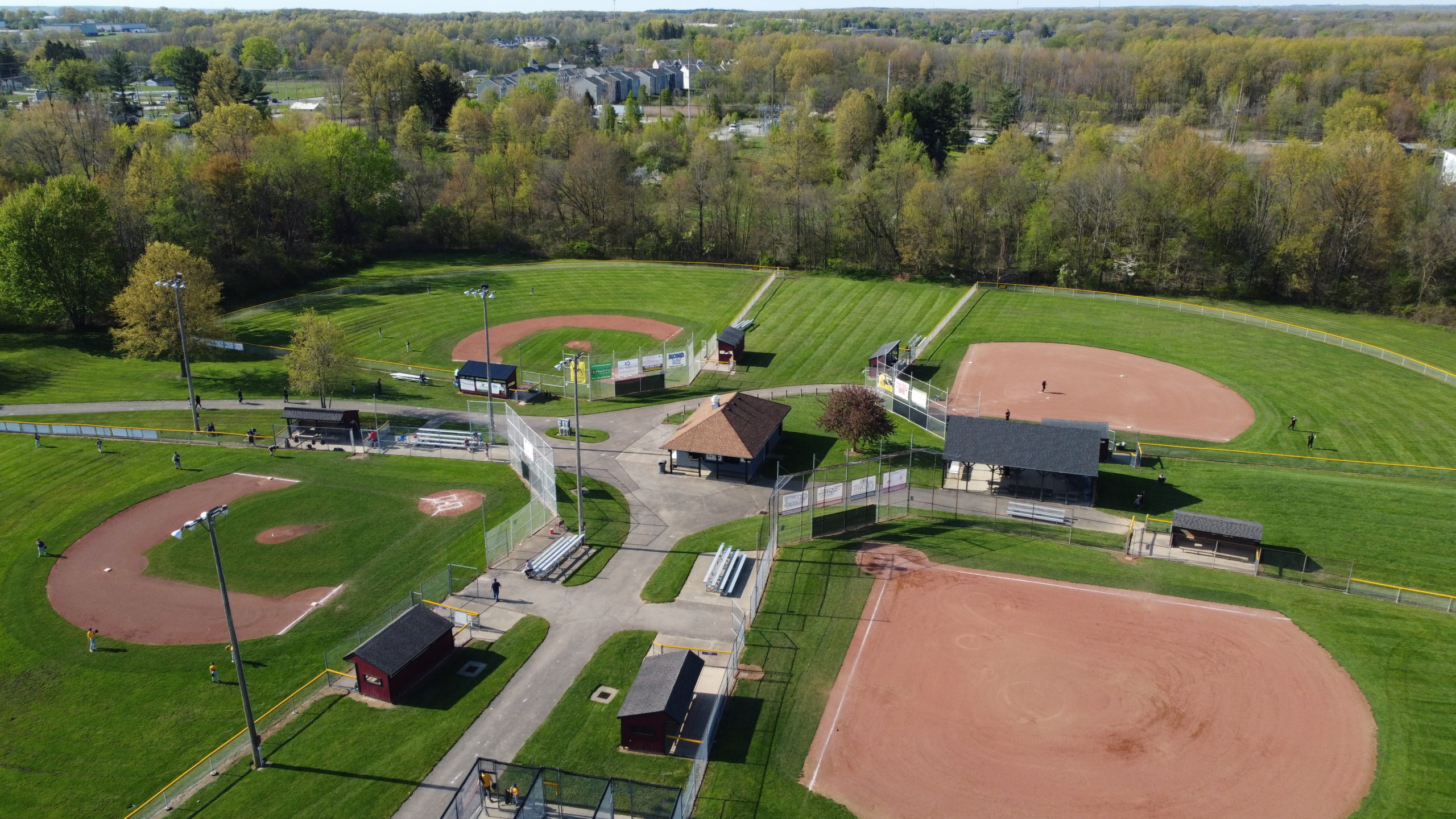 aerial view of little league north baseball complex in cuyahoga falls, ohio